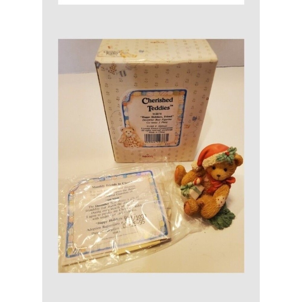 December Bear Enesco Cherished Teddies, Happy Holidays Friend, 914878 Denise VTG